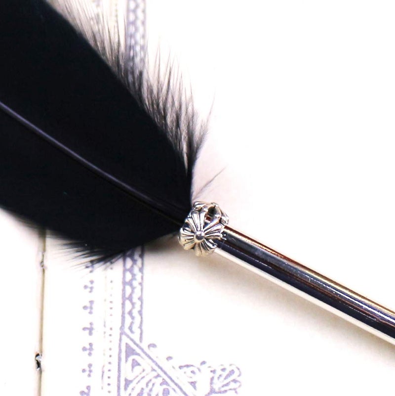 FEATTY Black Ink Feather Quill Ballpoint Pen 1 Pack 5 Refills - Image 4